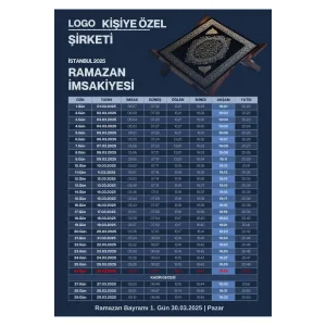 Ramazan İmsakiyesi Modern Kişiye Özel Tasarımlı Dijital Baskı 1000 Adet A4 300 gr Model 30