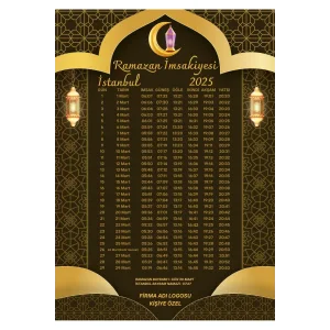 Ramazan İmsakiyesi Modern Kişiye Özel Tasarımlı Dijital Baskı 1000 Adet A4 300 gr Model 47