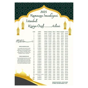 Ramazan İmsakiyesi Modern Kişiye Özel Tasarımlı Dijital Baskı 1000 Adet A4 300 gr Model 48