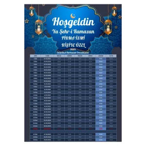 Ramazan İmsakiyesi Modern Kişiye Özel Tasarımlı Dijital Baskı 50 Adet A4 300 gr Model 24
