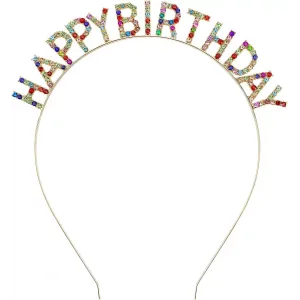 Rengarenk Kristal Taşlı Ekstra Lüks Gümüş Kaplama Happy Birthday Taç 16x17 Cm