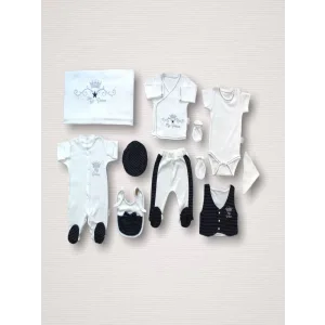 Süper Prens Nakışlı %100 Cotton Antibakteriyel 10lu Zıbın Takımı Hastane Çıkışı