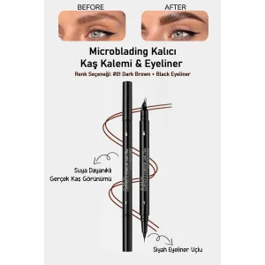 Suya Dayanıklı Çatal Uçlu Kaş Kalemi – 2’si 1 Arada Krem Microblading Etkili Eyeliner & Kaş Kalemi