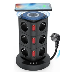 Termal Akım Korumalı Isıya Dayanıklı 3 Usb 12 Priz Ve Wireless Kablosuz Şarj 2.4 Amper Kablolu Priz