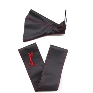 Tüm Araçlara Uyumlu Direksiyon Kılıfı Ve Vites Körüğü Siyah Deri Kırmızı Nakışlı