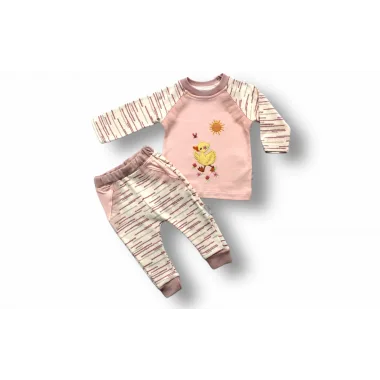 0-3 3-6 6-9 Ay Süslü Ördek Nakışlı Uzun Kollu Sweatli 2li Kız Bebek Takımı