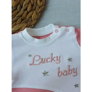 0-3 3-6 Ay Lucky Baby Nakışlı Es Çizgi Boy Şapkalı Kız Bebek Tulumu