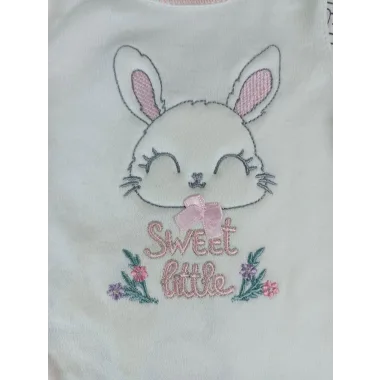 0-3 3-6 Ay Minik Tavşan Nakışlı Boydan Çıtçıt Kapamalı Kız Erkek Bebek Tulumu