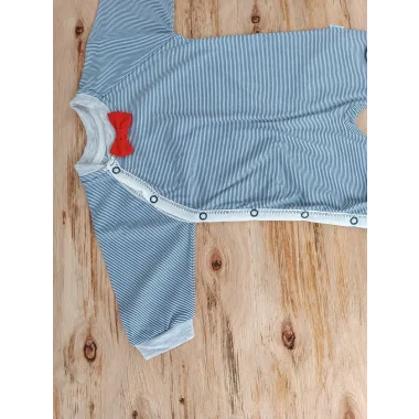 0-3 3-6 Ay Papyonlu Çizgi Desen Çıtçıt Kapama Kasketli Erkek Bebek Tulumu