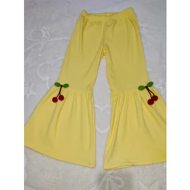 1-2-3-4 Yaş Kiraz Baskılı Tişört İspanyol Paçalı Likralı 2li Kız Çocuk Takımı