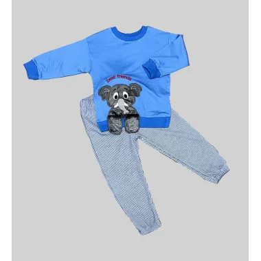 1-2-3 Yaş Filli Sallanan Ayak Desenli Likra Penye Kumaş Sweat Pantolonlu Kız Erkek 2li Çocuk Takımı