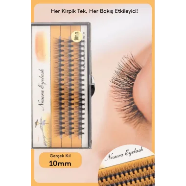 10 Mm Gerçek Kıl Tekli Kirpik Demet Takma Kirpik - 5li Sıra