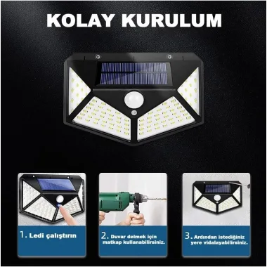 100 Led Dış Mekan Solar Aydınlatma Fotoselli Solar Lamba Hareket Sensörlü