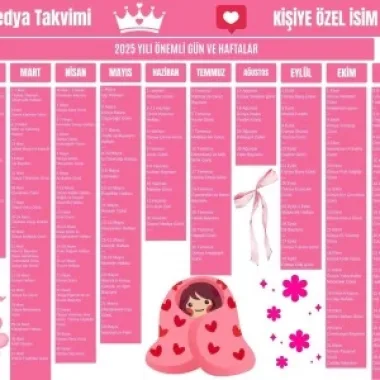 2025 Kişiye Özel Sosyal Medya Takvimi - Özel Günlerle Dolu Eğlenceli Duvar Afişi Pembe