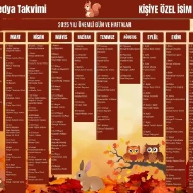 2025 Kişiye Özel Sosyal Medya Takvimi - Özel Günlerle Dolu Eğlenceli Duvar Afişi Sonbahar