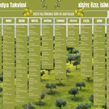 2025 Kişiye Özel Sosyal Medya Takvimi - Özel Günlerle Dolu Eğlenceli Duvar Afişi Zeytin