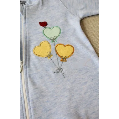 3-6 18-24 24-36 Ay Uçan Balonlar Nakışlı Ef Boy Fermuarlı Erkek Bebek Tulumu