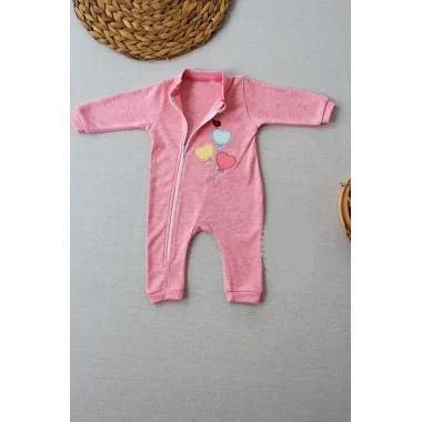 3-6 18-24 24-36 Ay Uçan Balonlar Nakışlı Ef Boy Fermuarlı Kız Bebek Tulumu