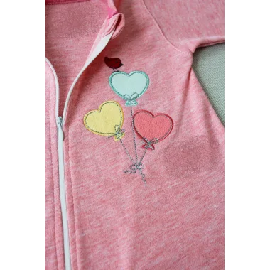 3-6 18-24 24-36 Ay Uçan Balonlar Nakışlı Ef Boy Fermuarlı Kız Bebek Tulumu