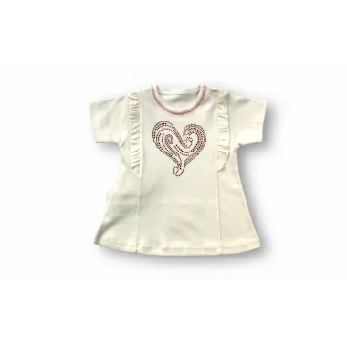 3-6 6-9 9-12 12-18 Ay Kalp Baskılı Uzun Kollu Sweatli 2li Kız Bebek Takımı