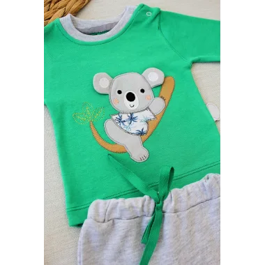 3-6 6-9 9-12 12-18 Ay Yavru Koala Nakışlı Uzun Kollu Sweat 2li Kız Erkek Bebek Takımı
