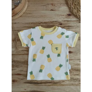 3-6 6-9 9-12 Ay Ananas Baskılı Şort Tişört 2 Li Kız Erkek Bebek Takımı