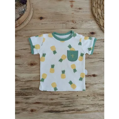 3-6 6-9 9-12 Ay Ananas Baskılı Şort Tişört 2 Li Kız Erkek Bebek Takımı