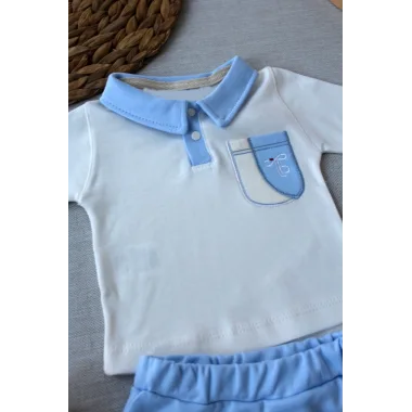 3-6 6-9 9-12 Ay Efendi Nakışlı Cep Şapkalı Uzun Kollu Sweat 3lü Erkek Bebek Takımı