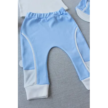 3-6 6-9 9-12 Ay Efendi Nakışlı Cep Şapkalı Uzun Kollu Sweat 3lü Erkek Bebek Takımı