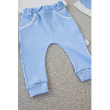 3-6 6-9 9-12 Ay Full Star Nakışlı Şapkalı Uzun Kollu Sweat 3lü Erkek Bebek Takımı