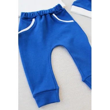 3-6 6-9 9-12 Ay Full Star Nakışlı Şapkalı Uzun Kollu Sweat 3lü Erkek Bebek Takımı