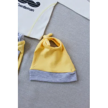 3-6 6-9 9-12 Ay Gentleman Erkek Nakışlı Şapkalı Uzun Kollu Sweat 3lü Erkek Bebek Takımı