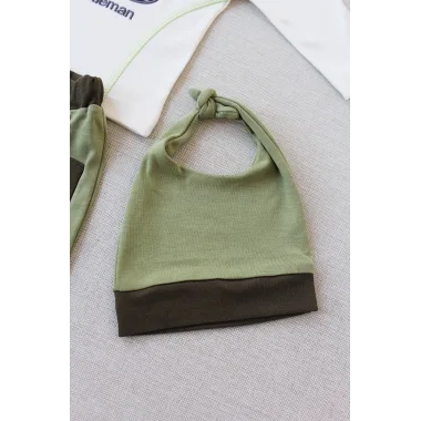 3-6 6-9 9-12 Ay Gentleman Erkek Nakışlı Şapkalı Uzun Kollu Sweat 3lü Erkek Bebek Takımı