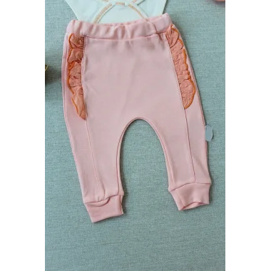 3-6 6-9 9-12 Ay Hello Nakışlı Kruvaze Bandanalı Uzun Kollu Zıbınlı 3lü Kız Bebek Takımı