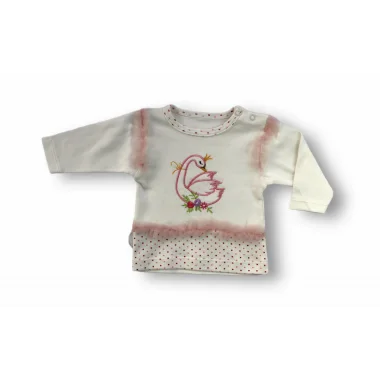 3-6 6-9 9-12 Ay Kraliçe Kuğu Nakışlı Bandajlı Uzun Kollu Sweatli 3lü Kız Bebek Takımı