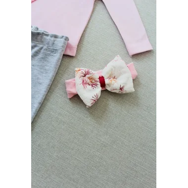 3-6 6-9 9-12 Ay Matmazel Yaka Fırfır Detaylı Bandanalı Uzun Kollu Sweat 3lü Kız Bebek Takımı