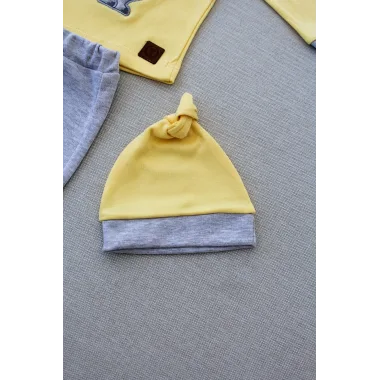 3-6 6-9 9-12 Ay Minik Dino Nakışlı Şapkalı Uzun Kollu Sweat 3lü Kız-erkek Bebek Takımı