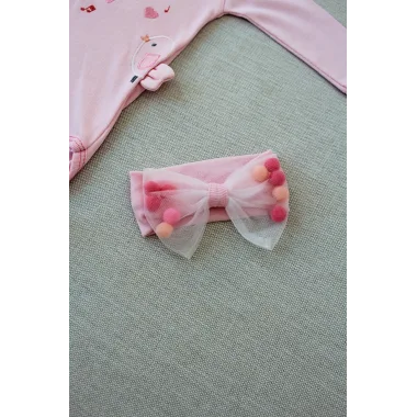 3-6 6-9 9-12 Ay Şarkıcı Kuşlar Nakışlı Bandanalı Uzun Kollu Zıbınlı 3lü Kız Bebek Takımı