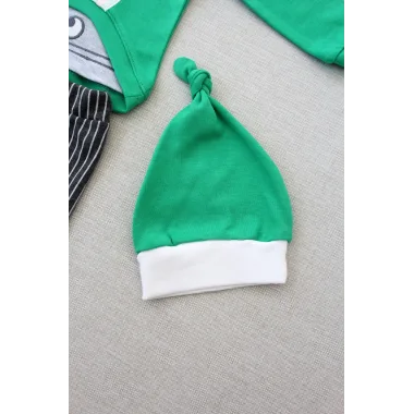 3-6 6-9 9-12 Ay Şımarık Tavşan Nakışlı Şapkalı Uzun Kollu Sweat 3lü Kız-erkek Bebek Takımı