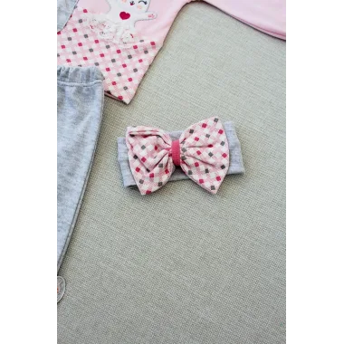 3-6 9-12 12-18 Ay Havuç Tavşan Nakışlı Bandanalı Cepli Uzun Kollu Sweatli 3lü Kız Bebek Tak