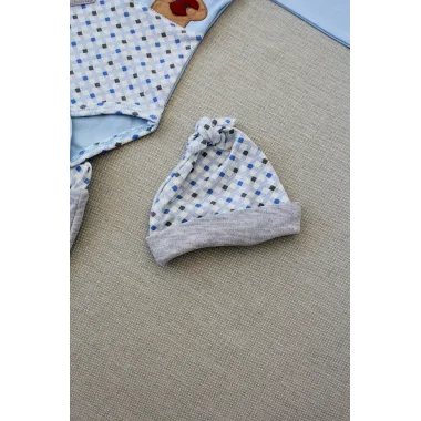 3-6 9-12 12-18 Ay Romantik Ayıcık Nakışlı Şapkalı Uzun Kollu Zıbınlı 3lü Kız-erkek Bebek Takımı