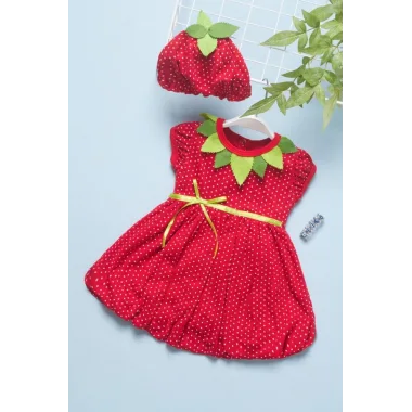 3-6-9 Ay Çilek Bebekler Penye Kumaş Kısa Kol Bebek Elbisesi