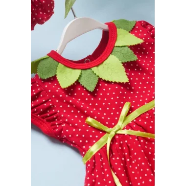 3-6-9 Ay Çilek Bebekler Penye Kumaş Kısa Kol Bebek Elbisesi