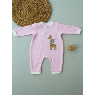 6-9 12-18 18-24 24-36 Ay Animal Nakışlı Bal Peteği Kumaş Es Fermuarlı Kız Bebek Tulumu