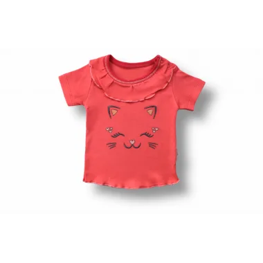 6-9 9-12 12-18 Ay Vip Kedi Baskılı Bandanalı Kısa Kollu Sweat 3lü Kız Bebek Takımı