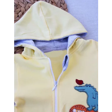 6-9 9-12 Ay Ef Çizgi Boy Fermuarlı Hayvanlar Alemi Nakışlı Kapşonlu Kız Erkek Bebek Tulumu