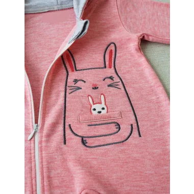 6-9 9-12 Ay Ef Çizgi Boy Fermuarlı Tavşan Nakışlı Kapşonlu Kız Erkek Bebek Tulumu