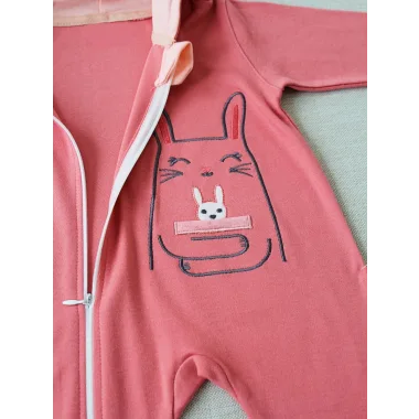 6-9 9-12 Ay Ef Çizgi Boy Fermuarlı Tavşan Nakışlı Kapşonlu Kız Erkek Bebek Tulumu