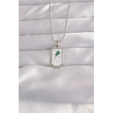 316L Çelik Özel Seri Gümüş Renk Beyaz Mineli Tarot Kolye