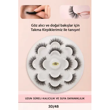 7 Çift Doğal İpek Takma Kirpik 3d 48 Hacimli Sdgnh 1038993